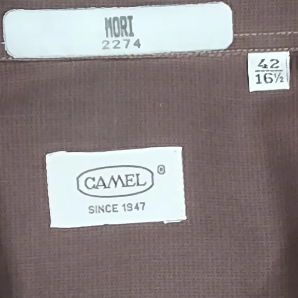 Camel Classic Chocolate Brown 100% Cotton Mori Long Sleeve Button Up Shirt. 42 - Picture 2 of 8